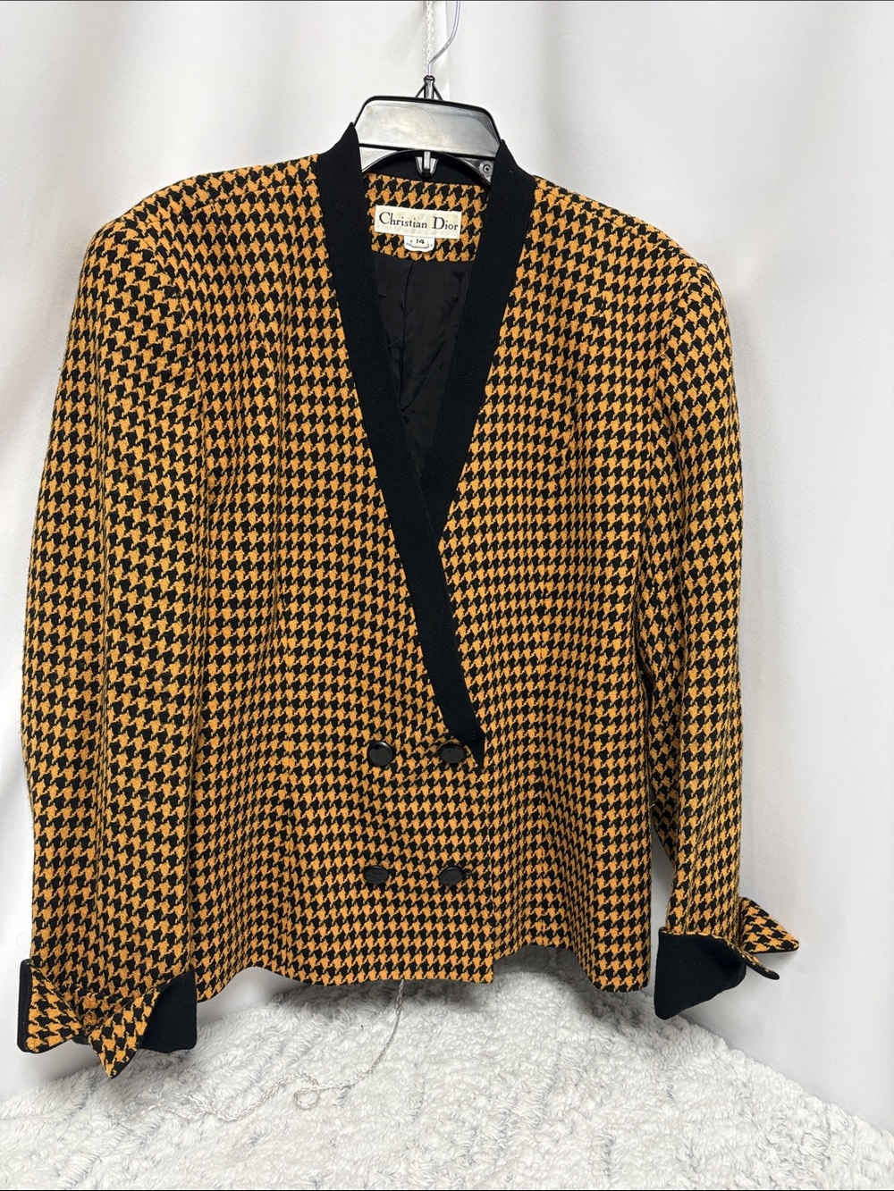Dior Black & Mustard Houndstooth Double-Breasted Blazer